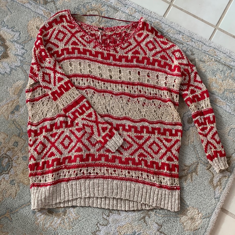 Free People Red and Gold Holiday Sweater